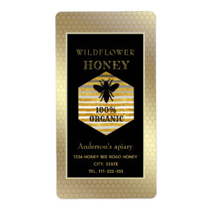 Vintage rustic gold logo queen bee honey jar label