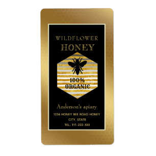 Vintage rustic gold logo queen bee honey jar label