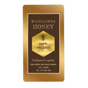Vintage rustic gold logo queen bee honey jar label