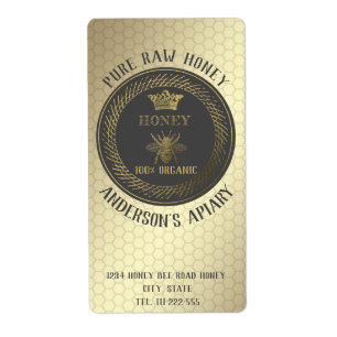 Vintage rustic gold queen bee honey jar apiary label