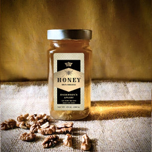 Vintage rustic gold queen bee honey jar  label