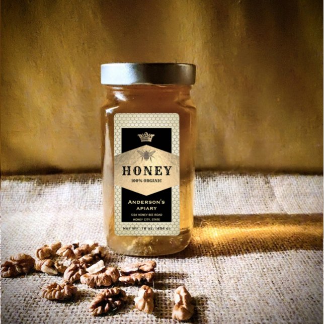 Vintage rustic gold queen bee honey jar  label (Creator Uploaded)