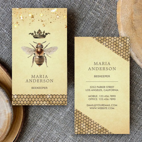 Vintage Rustic Gold Royal Queen Bee Beekeeper Business Card