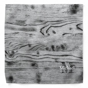 Vintage rustic gray black burnt wood Monogram Bandana
