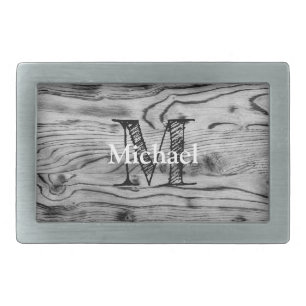 Vintage rustic gray black burnt wood Monogram Belt Buckle