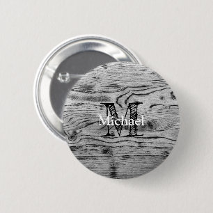 Vintage rustic gray black burnt wood Monogram Button