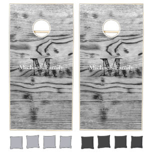 Vintage rustic gray black burnt wood Monogram Cornhole Set