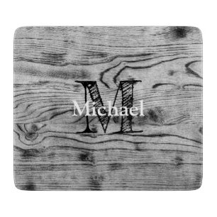 Vintage rustic gray black burnt wood Monogram Cutting Board