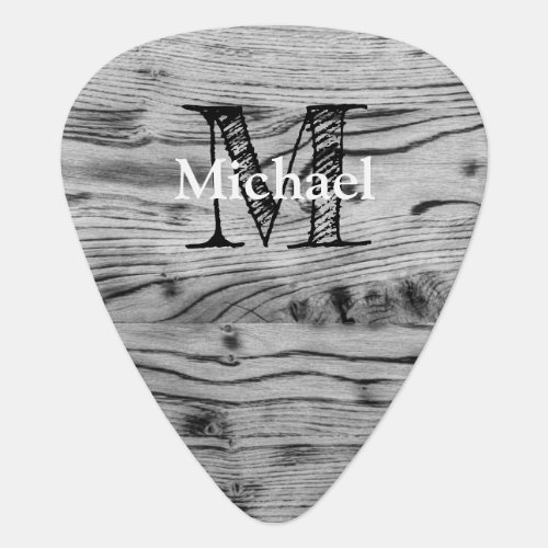 Vintage rustic gray black burnt wood Monogram Guitar Pick