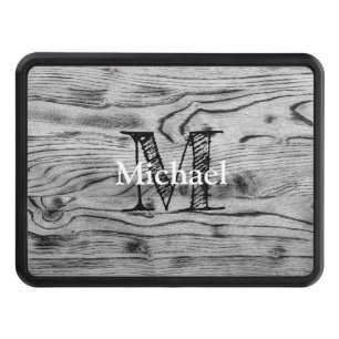 Vintage rustic gray black burnt wood Monogram Hitch Cover