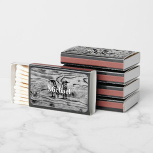 Vintage rustic gray black burnt wood Monogram Matchboxes