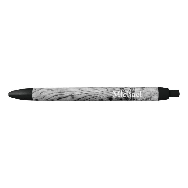 Vintage rustic gray black burnt wood Monogram Pen (Front)