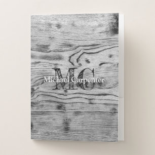 Vintage rustic gray black burnt wood Monogram Pocket Folder