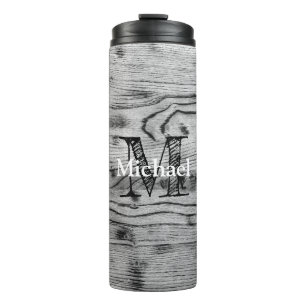 Vintage rustic gray black burnt wood Monogram Thermal Tumbler