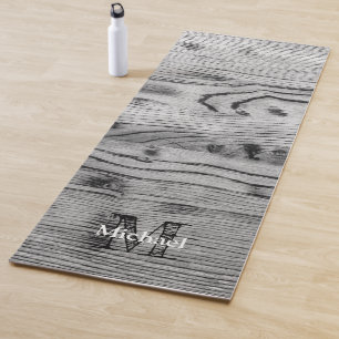 Vintage rustic gray black burnt wood Monogram Yoga Mat