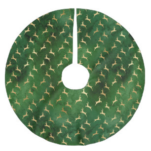 Vintage rustic green gold cute reindeers Christmas Brushed Polyester Tree Skirt