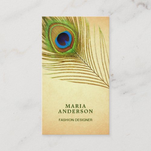 Vintage Rustic Green Indian Peacock Feather Business Card