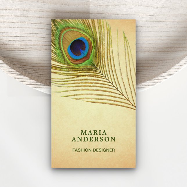 Vintage Rustic Green Indian Peacock Feather Business Card (Creator Uploaded)