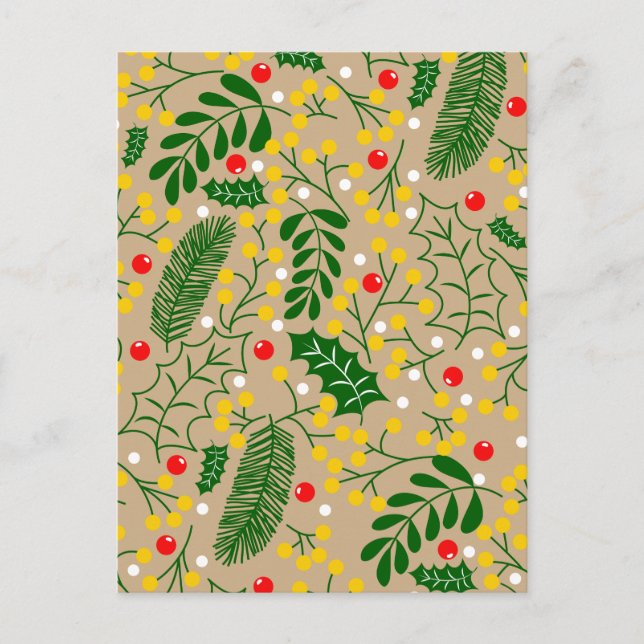 Vintage Rustic Greenery Holly Berry Christmas Holiday Postcard (Front)