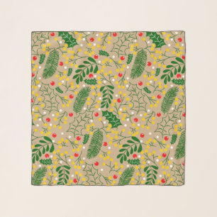 Vintage Rustic Greenery Holly Berry Christmas Scarf