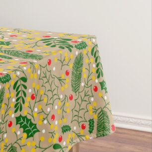 Vintage Rustic Greenery Holly Berry Christmas Tablecloth