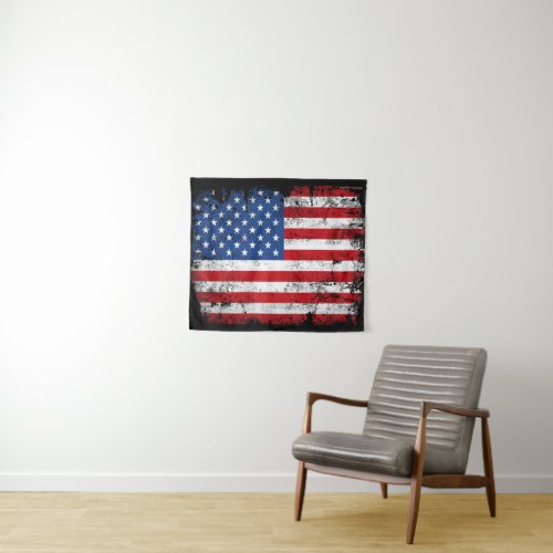 Vintage Rustic Grunge American Flag Patriotic Wall Tapestry