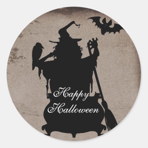 Vintage Rustic Halloween Witch Cauldron Party Classic Round Sticker