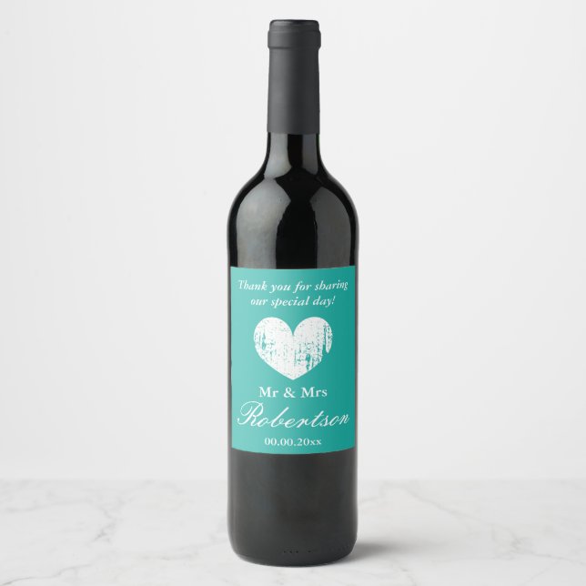 Vintage rustic heart personalized wedding party wine label (Front)