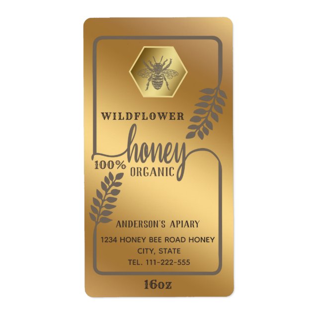 Vintage rustic  honey bee branch jar label (Front)