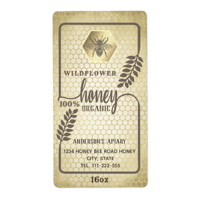Vintage rustic  honey bee branch jar label (Front)