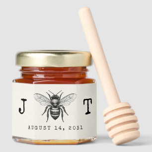 Vintage Rustic Honey Bee Custom Monogram Wedding Honey Jar Favors
