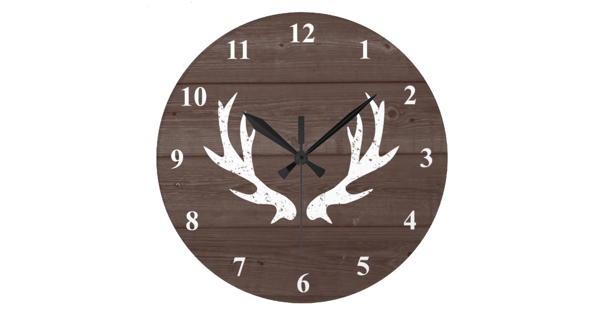 Vintage Rustic Hunting Deer Antler Wood Wall Clock