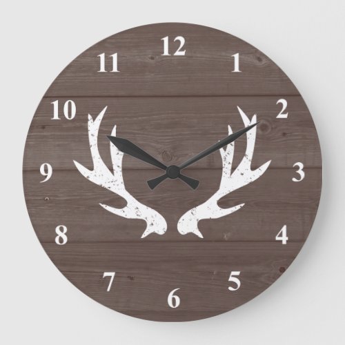 Vintage rustic hunting deer antler wood wall clock