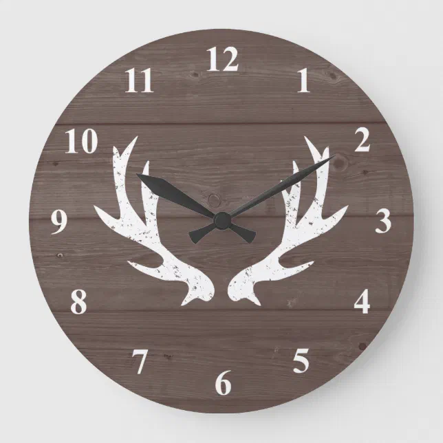 Vintage rustic hunting deer antler wood wall clock | Zazzle