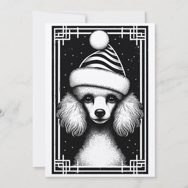 Vintage Rustic Inspired Poodle Christmas Card (Front)