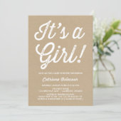 Vintage Rustic It's a Girl Baby Shower Invitation (Standing Front)