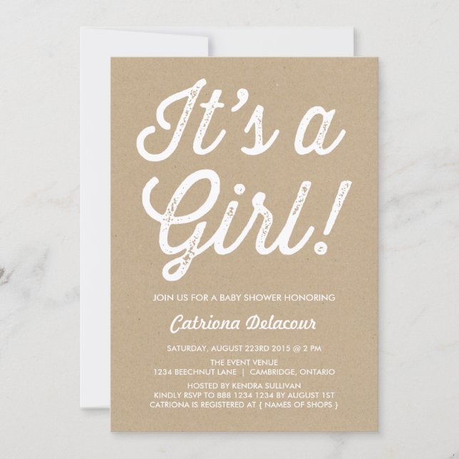 Vintage Rustic It's a Girl Baby Shower Invitation (Front)