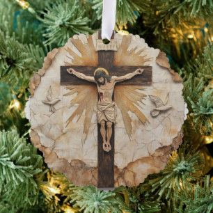 Vintage Rustic Jesus on the Cross Ornament Card