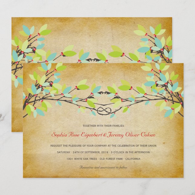 Vintage Rustic Knotted Love Tree Spring Wedding Invitation (Front/Back)