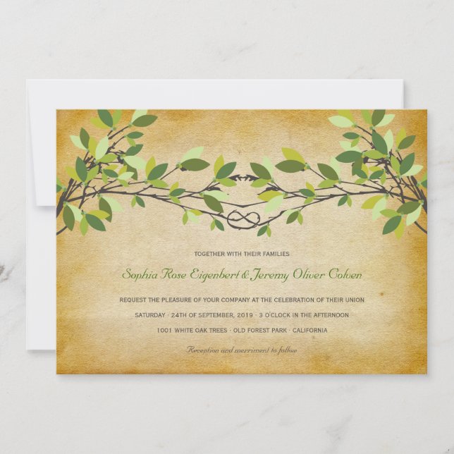 Vintage Rustic Knotted Love Tree Summer Wedding Invitation (Front)