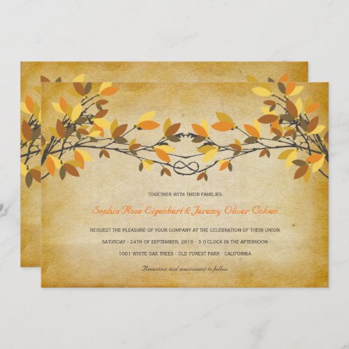 Vintage Rustic Knotted Love Trees Autumn Wedding Invitation