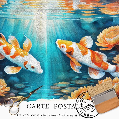 Vintage Rustic Koi Fish Decoupage  Tissue Paper