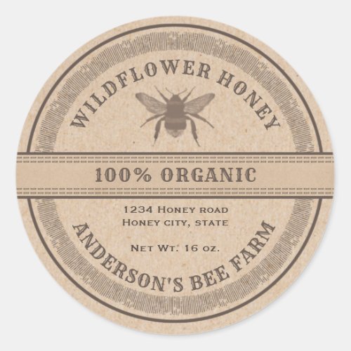 Vintage rustic Kraft bee  honey jar label