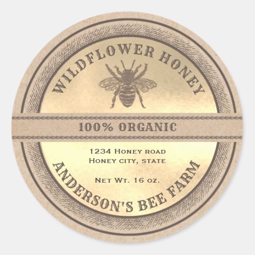 Vintage rustic Kraft bee  honey jar label