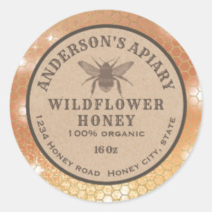 Vintage rustic Kraft bee honeycomb honey jar label