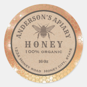 Vintage rustic Kraft bee honeycomb honey jar label