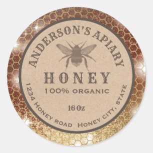 Vintage rustic Kraft bee honeycomb honey jar label