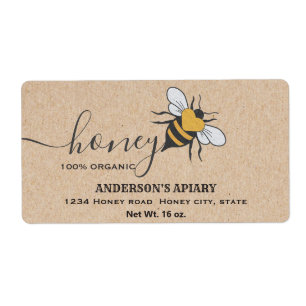 Vintage rustic Kraft bee logo script honey jar Label