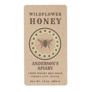 Vintage rustic Kraft floral bee honey jar label