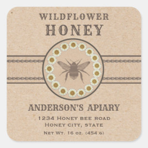 Vintage rustic Kraft floral bee honey jar label